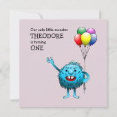 Adorable Blue Creature mit Balloons Einladung (Vorderseite)