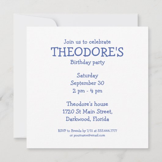 Adorable Blue Creature mit Balloons Einladung (Rückseite)