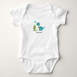 Adorable Blue Dinosaur with Hearts - Cute Brachios Baby Strampler