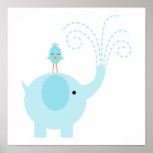 Adorable Blue Elephant and Bird Poster (Vorne)