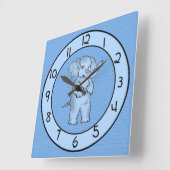 Adorable Blue Elephant Wall Clock für Jungen Quadratische Wanduhr (Winkel)