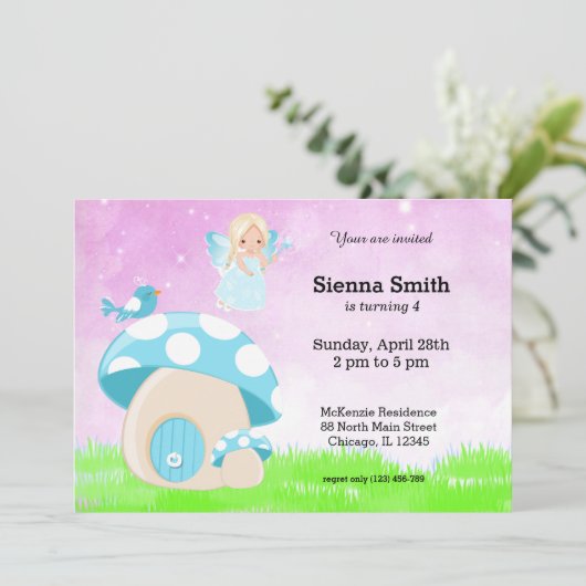 Adorable Blue Fee Einladung (Stehend Vorderseite)