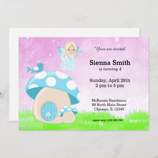 Adorable Blue Fee Einladung (Vorne/Hinten)