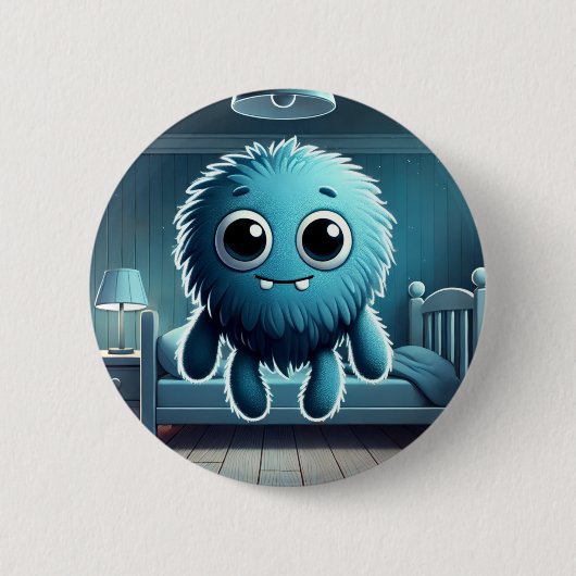 Adorable Blue Fluffy Creature Button (Vorderseite)