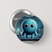 Adorable Blue Fluffy Creature Button (Vorne & Hinten)