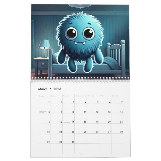 Adorable Blue Fluffy Creature Kalender (Mär 2026)