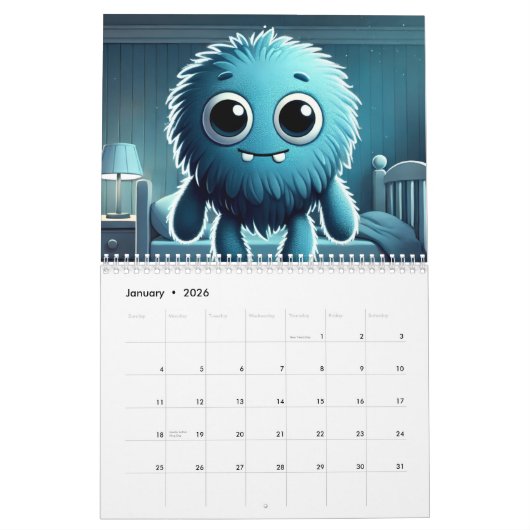 Adorable Blue Fluffy Creature Kalender (Jan 2026)