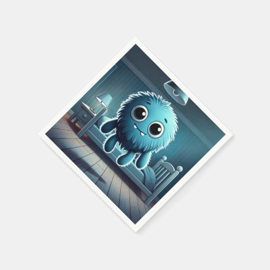 Adorable Blue Fluffy Creature Serviette (Ecke)