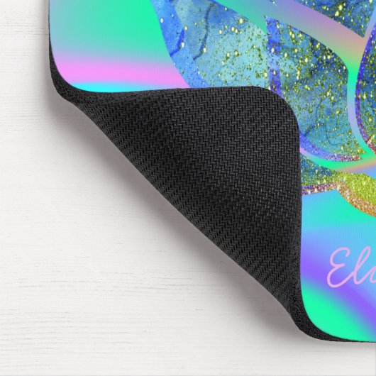 Adorable Blue Lotus, Holografischer Regenbogen Mousepad (Ecke)