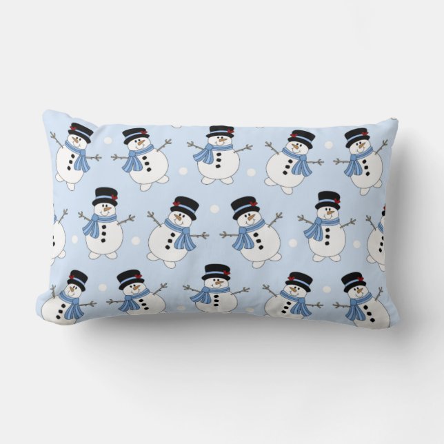 Adorable Blue Snowman Pillow Lendenkissen (Vorderseite)