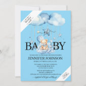 Adorable Blue Watercolor Teddy Bear Baby Dusche Einladung (Vorderseite)