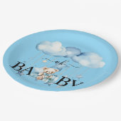 Adorable Blue Watercolor Teddy Bear Baby Dusche Pappteller (Schrägansicht)