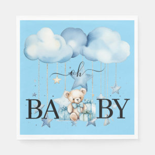 Adorable Blue Watercolor Teddy Bear Baby Dusche Serviette