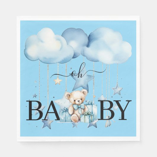 Adorable Blue Watercolor Teddy Bear Baby Dusche Serviette (Vorderseite)
