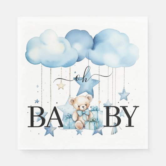Adorable Blue Watercolor Teddy Bear Baby Dusche Serviette (Vorderseite)
