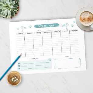 Adorable Blue Weekekly Planner Notepad Notizblock