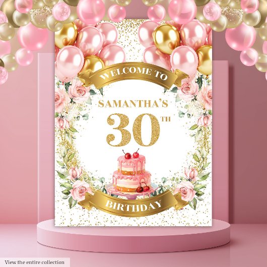 Adorable Blush Gold Party Banner zum 30. Geburtsta Wandteppich