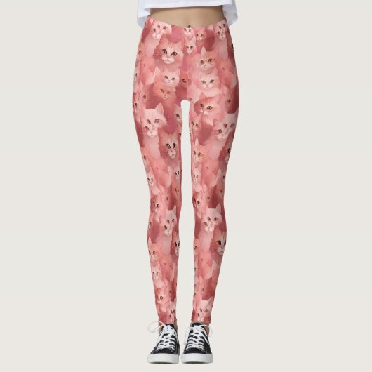 Adorable Blush Pink Cat Leggings (Vorderseite)