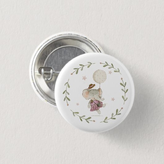 Adorable Boho Baby Girl Elefant Rustikale Flora Button (Vorne & Hinten)