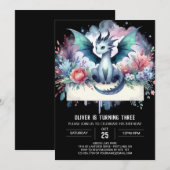 Adorable Boho Dragon Birthday Einladung (Vorne/Hinten)