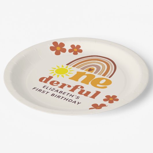 Adorable Boho-Inspired One Year Party Pappteller (Schrägansicht)