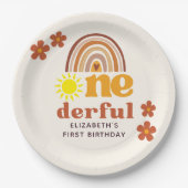 Adorable Boho-Inspired One Year Party Pappteller (Vorderseite)