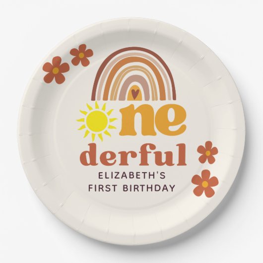 Adorable Boho-Inspired One Year Party Pappteller (Vorderseite)