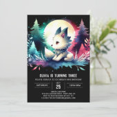 Adorable Boho Wolf Birthday Einladung (Stehend Vorderseite)