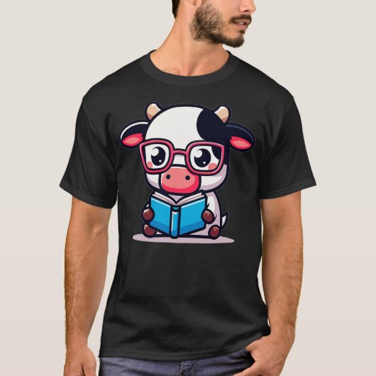 Adorable Book Lover Cow With Reading Glasses Cute T-Shirt (Vorderseite)