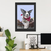 Adorable Border Collie Heeler Mix Dog Sketch Poster (Heimbüro)