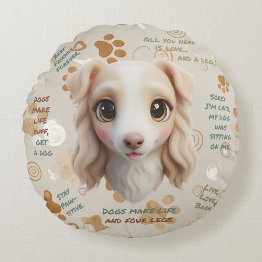 Adorable Borzoi Face Cushion Round Pillow Rundes Kissen (Vorderseite)