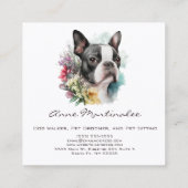 Adorable Boston Terrier and Flowers Watercolor Quadratische Visitenkarte (Rückseite)