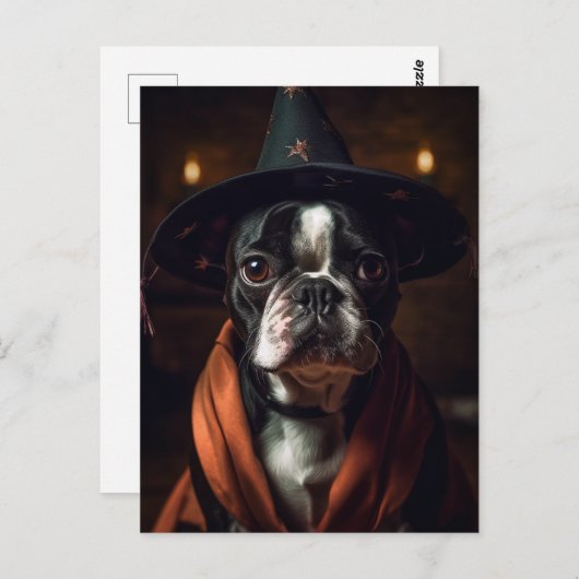 Adorable Boston Terrier Halloween Postkarte (Vorne/Hinten)