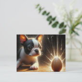 Adorable Boston Terrier Puppy Broken Egg Postkarte (Stehend Vorderseite)