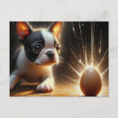 Adorable Boston Terrier Puppy Broken Egg Postkarte (Vorderseite)