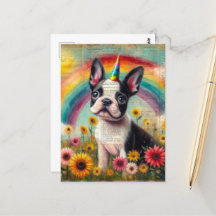 Adorable Boston Terrier Unicorn Puppy Collage