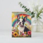Adorable Boston Terrier Unicorn Puppy Collage Postkarte (Stehend Vorderseite)