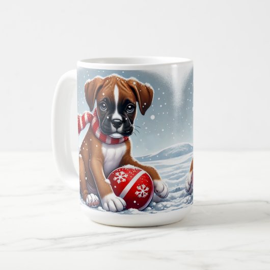 Adorable Boxer Welpe in Snowy Landschaft Kaffeetasse (Vorderseite Links)