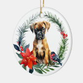 Adorable Boxer Welpe Watercolor Poinsettia Keramik Ornament (Links)