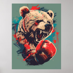 Adorable Boxing Bär 1 T - Shirt Design - Vector Ar Poster