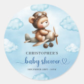 Adorable Boy Shower Teddy Pilot Airplane Sticker (Vorderseite)