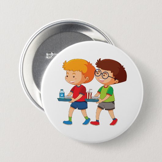 Adorable Boys, die Lebensmittel mitführen Button (Vorne & Hinten)