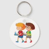 Adorable Boys, die Lebensmittel mitführen Schlüsselanhänger (Rückseite)