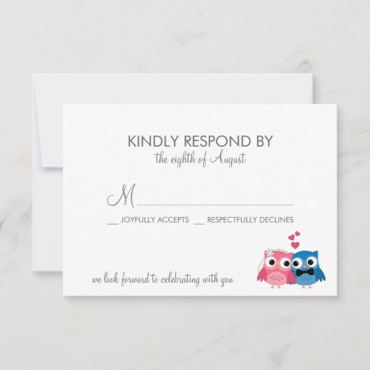 Adorable Bridge and Groom Owls Wedding RSVP Card (Vorderseite)