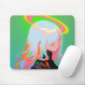 Adorable Bright Neon Halo Anime Girl Mousepad (Mit Mouse)