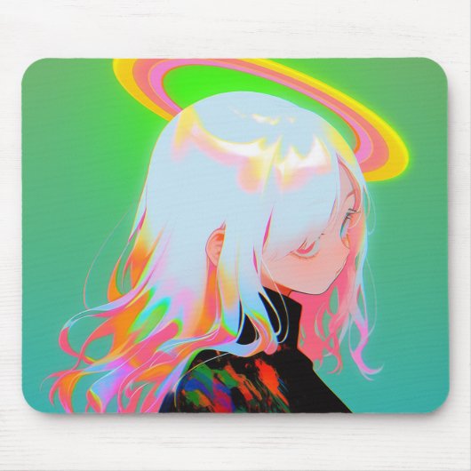 Adorable Bright Neon Halo Anime Girl Mousepad (Vorne)