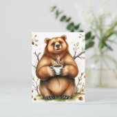 Adorable Brown Bear and a Coffee Postkarte (Stehend Vorderseite)
