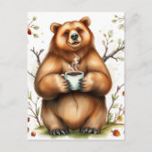 Adorable Brown Bear and a Coffee Postkarte (Vorderseite)