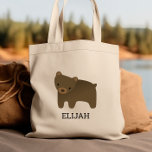 Adorable Brown Bear Kids' Personalized Tragetasche<br><div class="desc">This kids' tote bag for animal lovers features a cute illustration of a brown bear. Personalize it with your child's name in black letters. Makes a great book bag for boys or girls!</div>