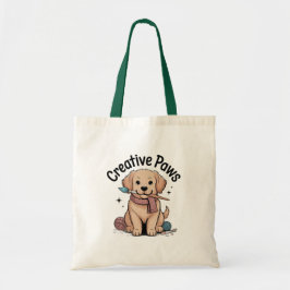 Adorable Brown Dog Artist with Paintbrush Yarn Art Tragetasche